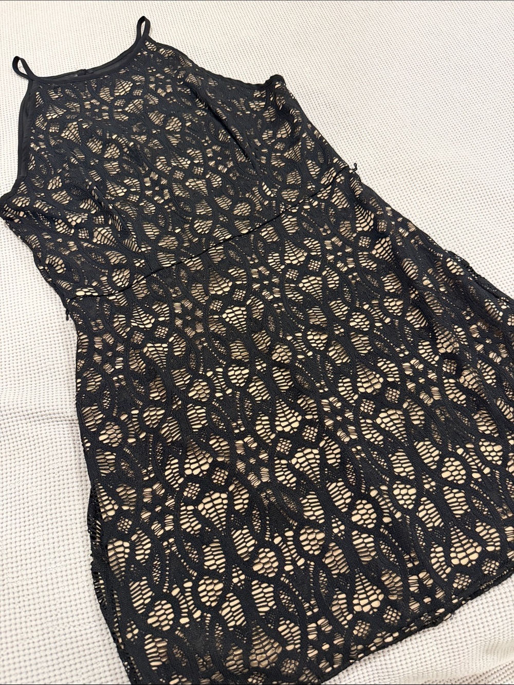 B. Smart Black Lace Maxi Dress with Nude Lining